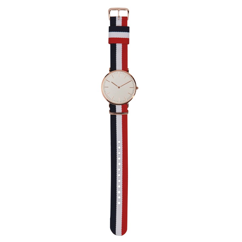 Orologio analogico personalizzabile in metallo e nylon blu navy/rosso personalizzato D10016NY/R