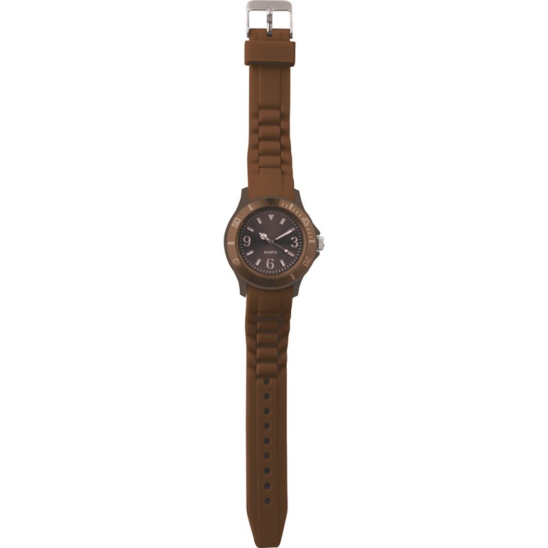 Orologio analogico personalizzabile in plastica e silicone marrone personalizzato D10079M