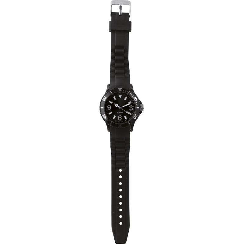 Orologio analogico personalizzabile in plastica e silicone nero personalizzato D10079N