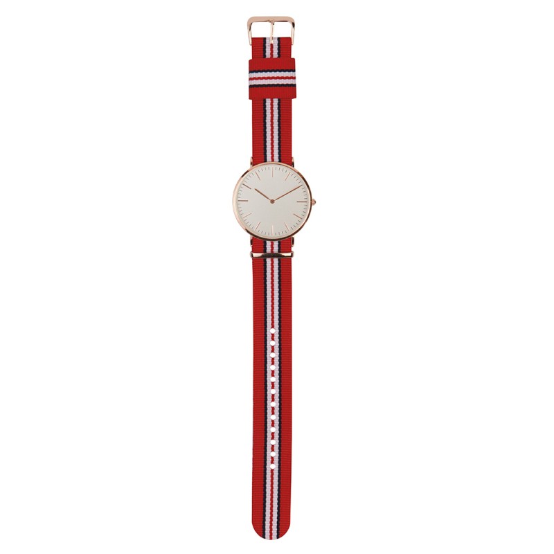 Orologio analogico personalizzabile in metallo e nylon rosso/bianco personalizzato D10016R/B
