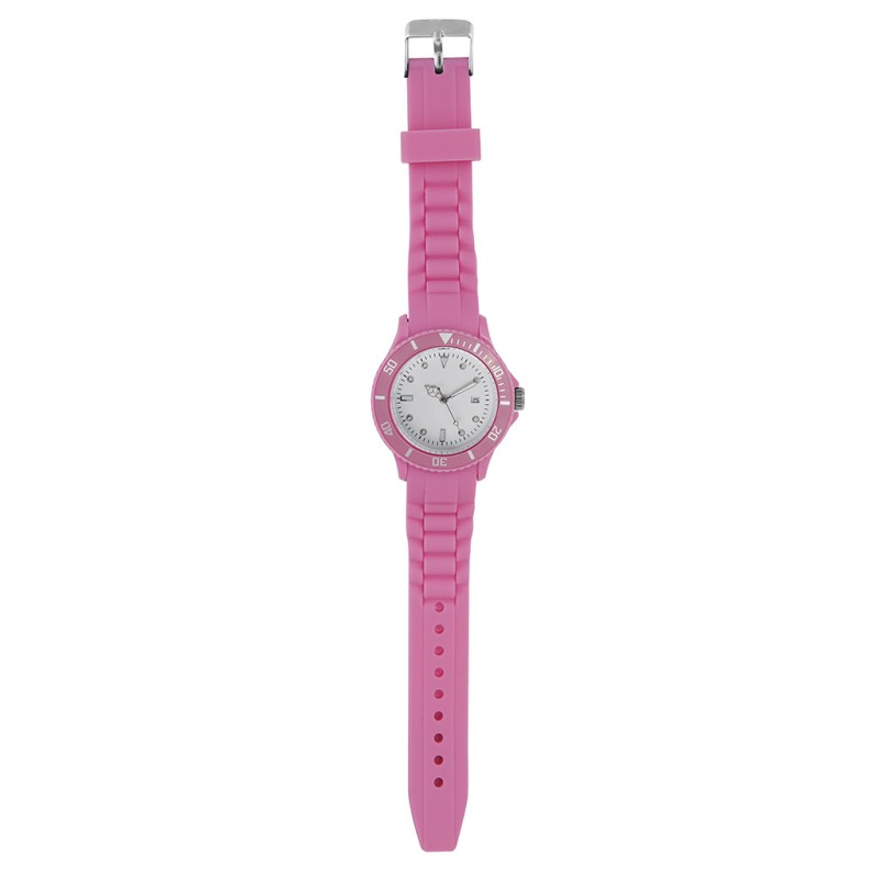 Orologio analogico personalizzabile in plastica e silicone rosa personalizzato D10082RS