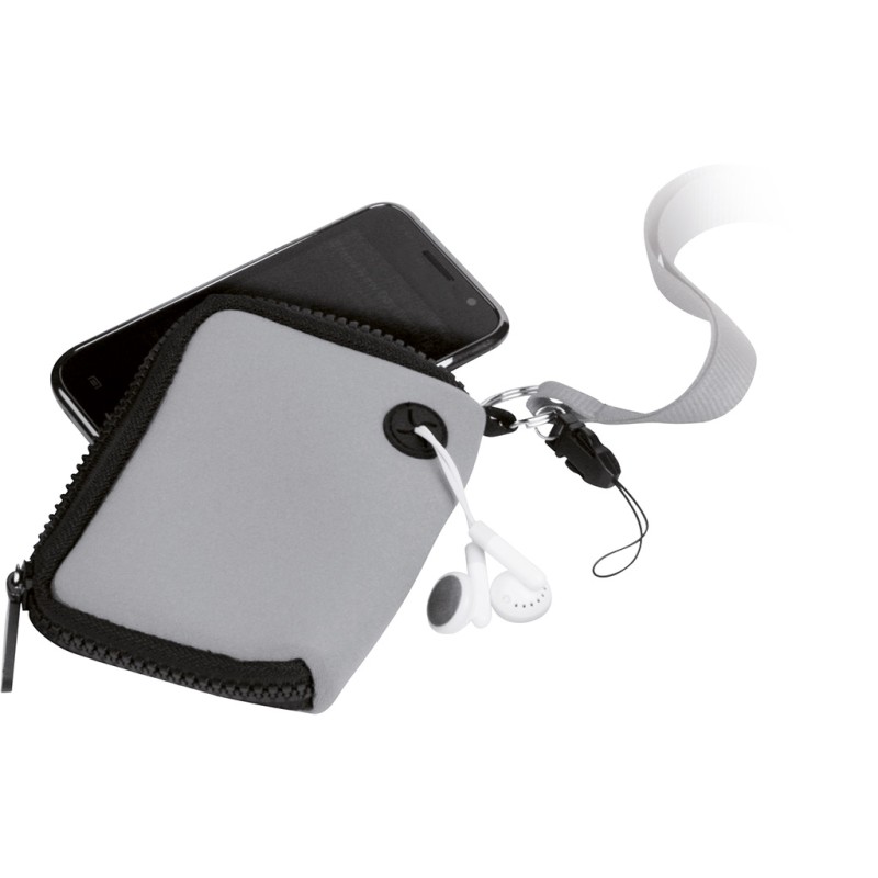 Astuccio appendibile in neoprene e poliestere grigio personalizzato E14071GR