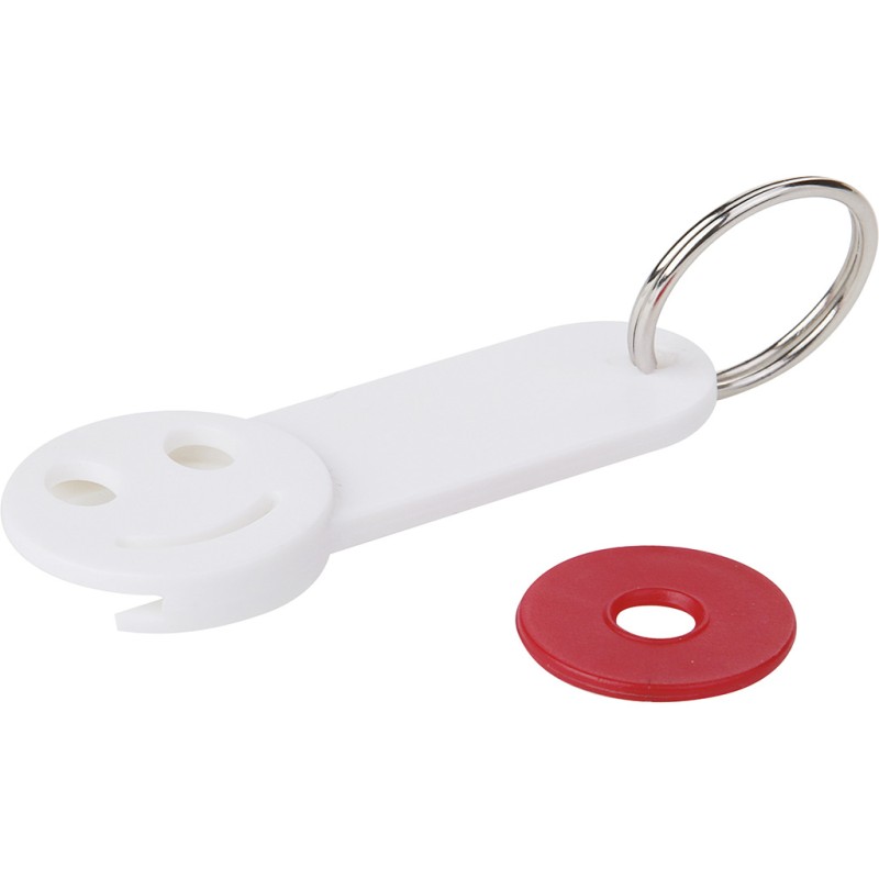 Portachiavi con portagettone in plastica e metallo bianco personalizzato E14049B Portachiavi con portagettone in plastica e metallo bianco personalizzato E14049B