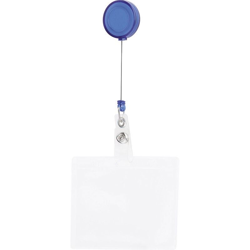 Porta badge in plastica e metallo trasparente/blu royal personalizzato E14144TR/BL