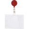 Porta badge in plastica e metallo trasparente/rosso personalizzato E14144TR/R