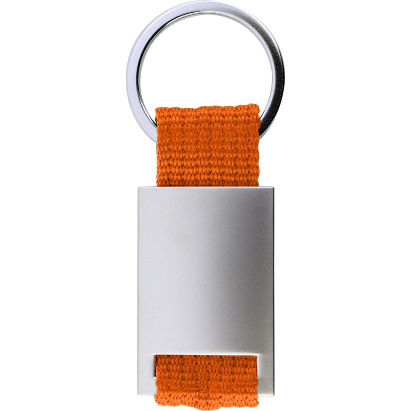 Portachiavi in metallo e poliestere arancione personalizzato E14145A