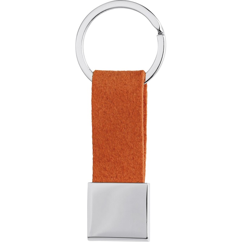 Portachiavi in metallo e finta pelle arancione personalizzato E14207A Portachiavi in metallo e finta pelle arancione personalizzato E14207A