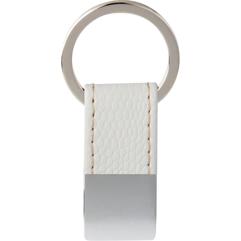 Portachiavi in metallo e pu bianco personalizzato E14210B