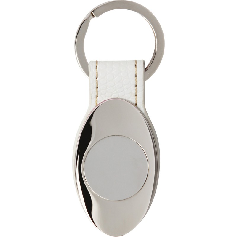 Portachiavi in metallo e pu bianco personalizzato E14211B