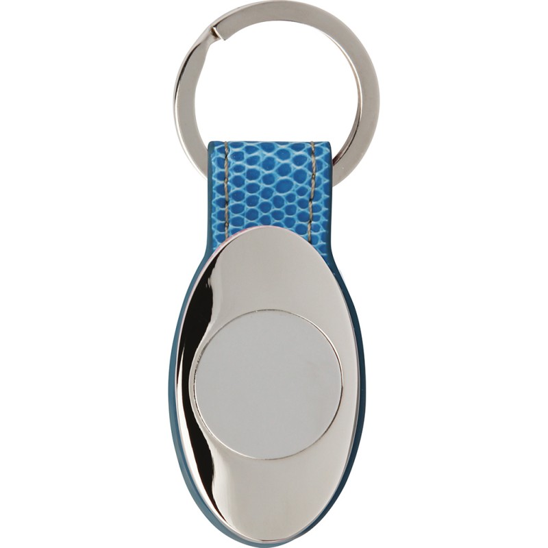 Portachiavi in metallo e pu blu royal personalizzato E14211BL