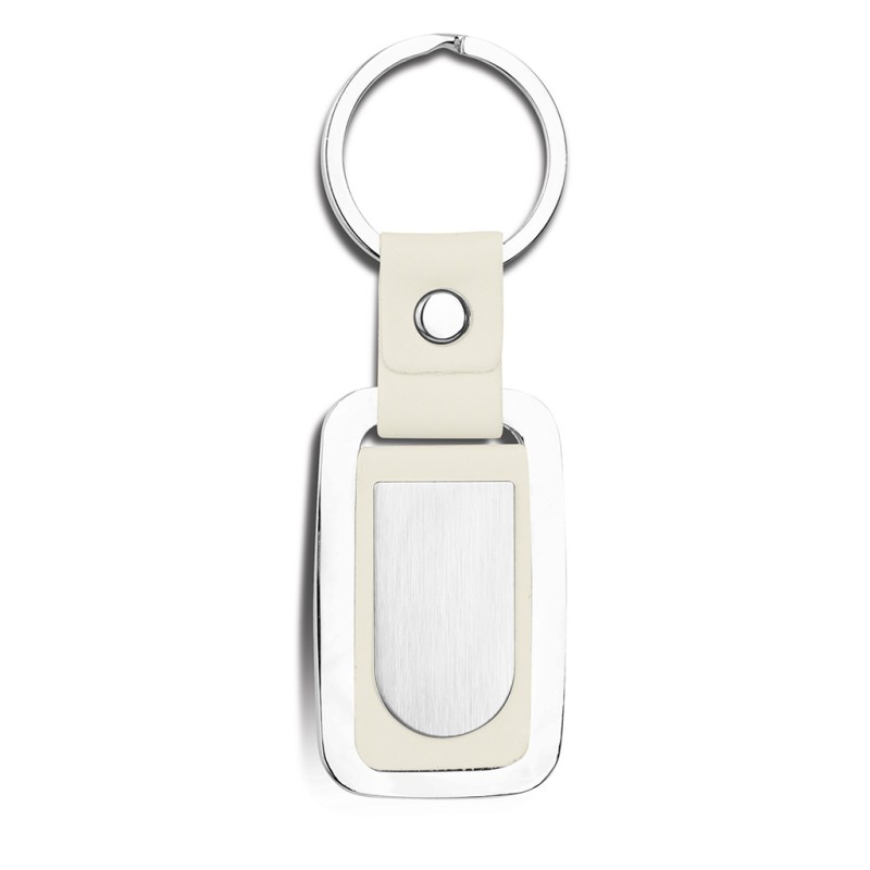 Portachiavi in metallo e pu bianco personalizzato E14245B