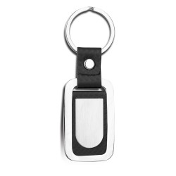 Portachiavi in metallo e pu nero personalizzato E14245N Portachiavi in metallo e pu nero personalizzato E14245N