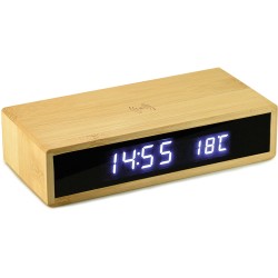 Sveglia lcd da tavolo con caricatore wireless in bamboo personalizzato E14580 Sveglia lcd da tavolo con caricatore wireless in bamboo personalizzato E14580