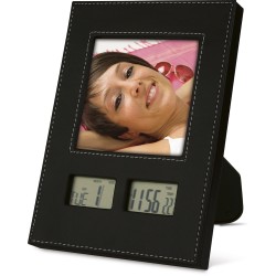 Orologio lcd con portafoto in plastica e pu nero personalizzato E14344N