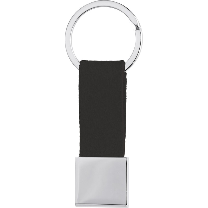 Portachiavi in metallo e finta pelle nero personalizzato E14207N