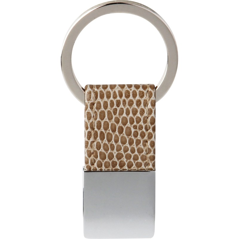 Portachiavi in metallo e pu beige personalizzato E14210BE