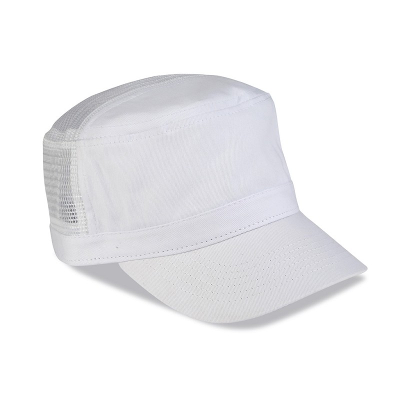 Cappellino militare mesh in cotone e poliestere bianco personalizzato K18056B