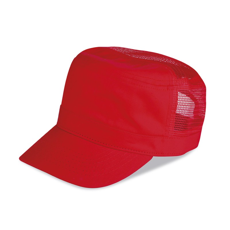 Cappellino militare mesh in cotone e poliestere rosso personalizzato K18056R