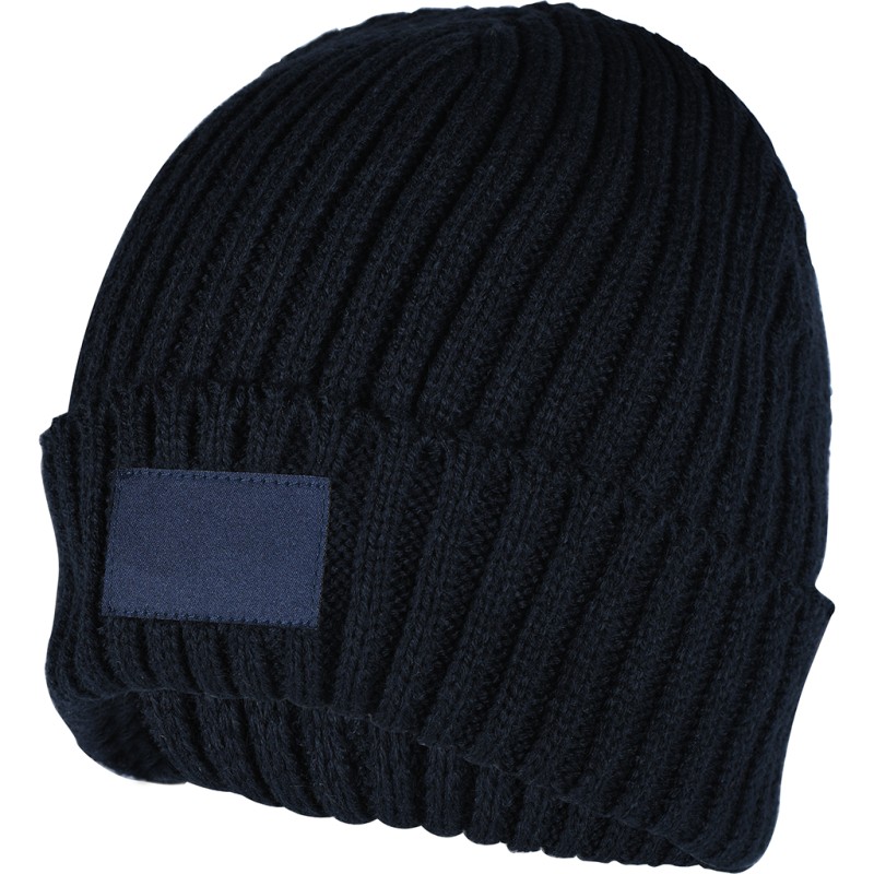 Cappellino zuccotto in acrilico con targhetta blu navy personalizzato K18114NY
