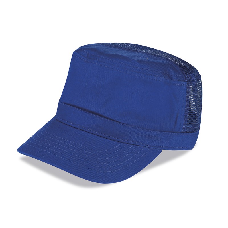 Cappellino militare mesh in cotone e poliestere blu royal personalizzato K18056BL