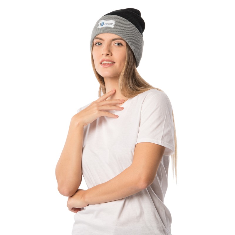 Cappellino zuccotto in acrilico nero/grigio personalizzato K18070N/GR