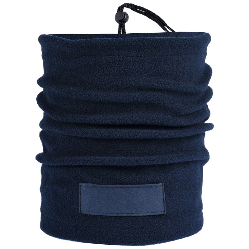 Fascia multiuso in pile con targhetta in poliestere blu navy personalizzato K18112NY