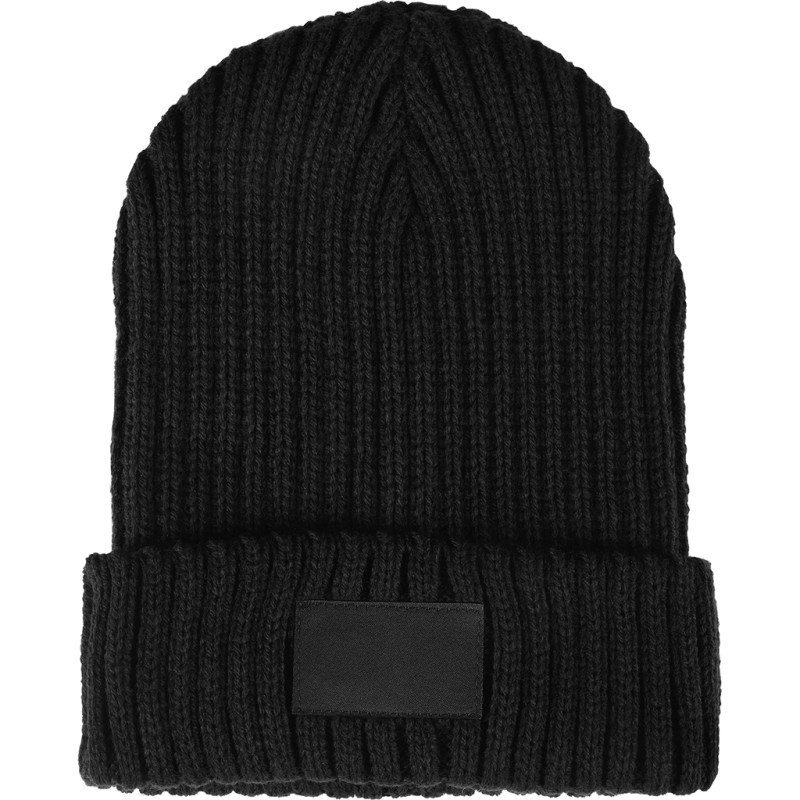 Cappellino zuccotto in acrilico con targhetta nero personalizzato K18114N