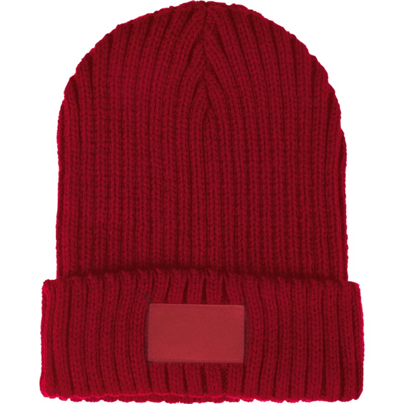 Cappellino zuccotto in acrilico con targhetta rosso personalizzato K18114R