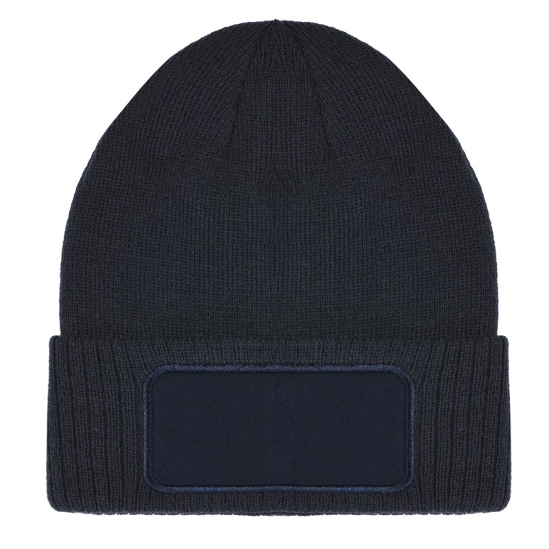 Cappellino zuccotto doppio strato in acrilico con targhetta blu navy personalizzato K18115NY