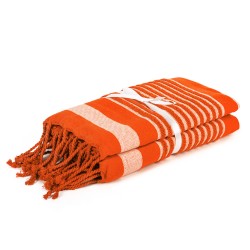 Telo da mare e pareo stile fouta in cotone riciclato arancione personalizzato K18127A Telo da mare e pareo stile fouta in cotone riciclato arancione personalizzato K18127A
