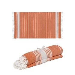Telo da mare e pareo stile fouta in cotone riciclato arancione personalizzato K18128A