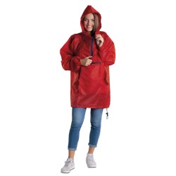 Giacca antipioggia con sacchetto in poliestere rossa personalizzata K18503R