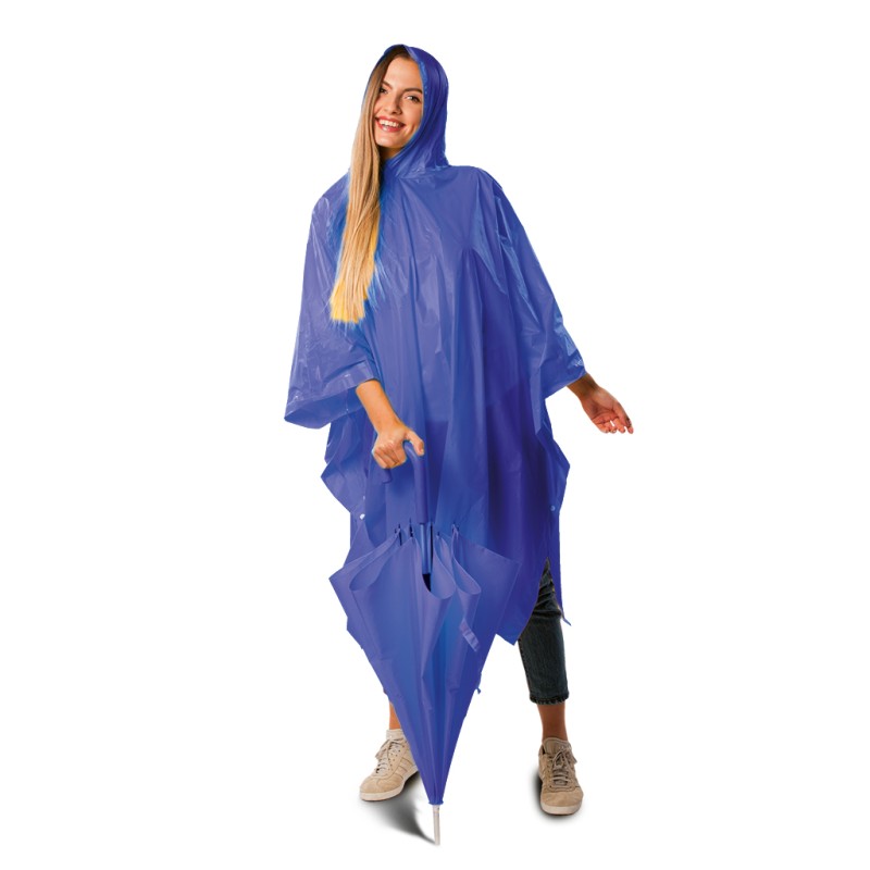 Mantella antipioggia in pvc blu royal personalizzato K18502BL