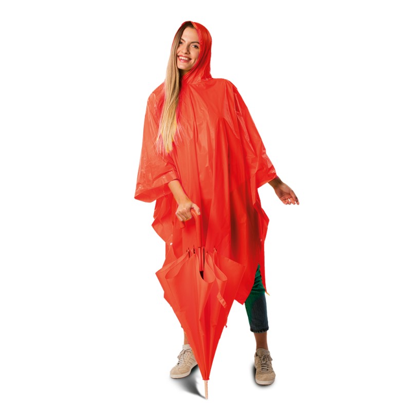 Mantella antipioggia in pvc rosso personalizzato K18502R