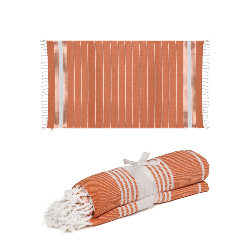 Telo da mare e pareo stile fouta in cotone riciclato arancione personalizzato K18128A