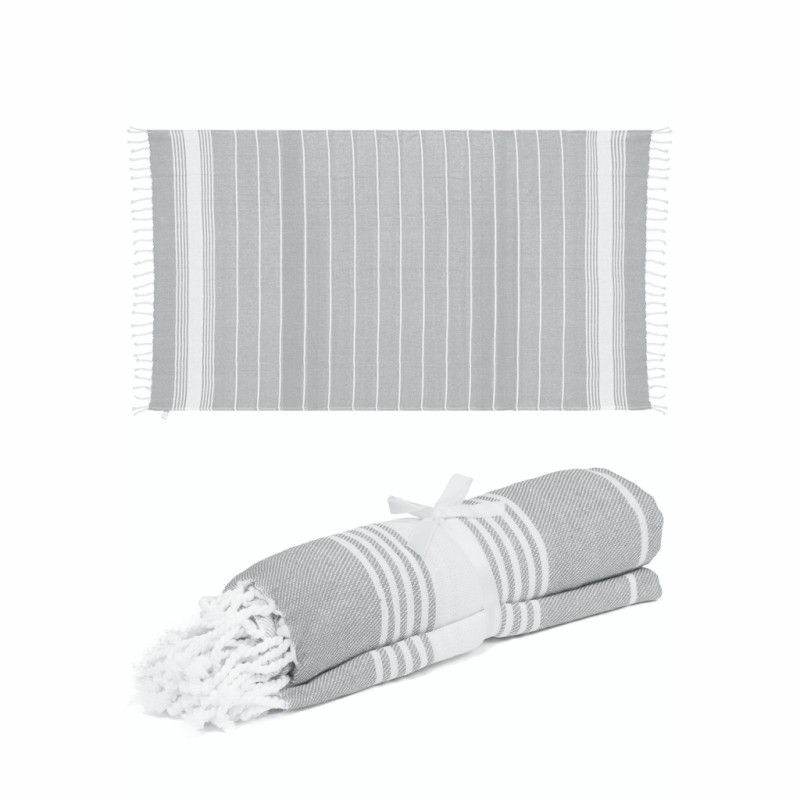 Telo da mare e pareo stile fouta in cotone riciclato grigio personalizzato K18128GR