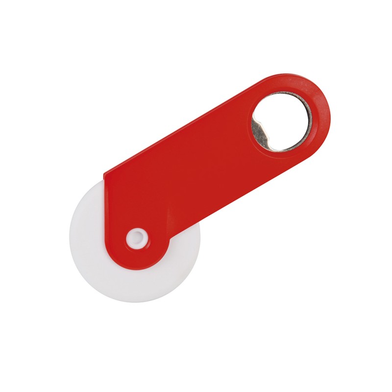 Rotella taglia pizza con apribottiglia in plastica e metallo rosso personalizzato L19006R