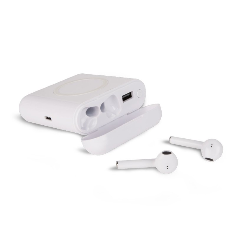 Auricolari bluetooth con caricatore usb e wireless in plastica personalizzato M20046