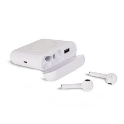 Auricolari bluetooth con caricatore usb e wireless in plastica personalizzato M20046 Auricolari bluetooth con caricatore usb e wireless in plastica personalizzato M20046