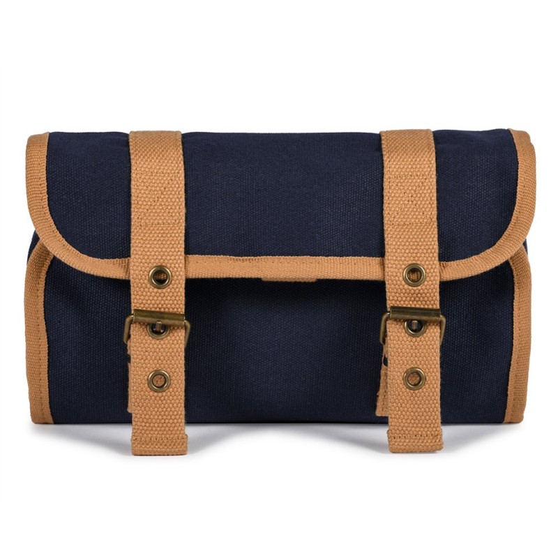 Beauty case vintage appendibile in policotone canvas blu navy personalizzato Q24357NY