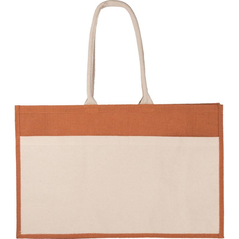 Borsa da mare in iuta e cotone arancione personalizzata Q24867A