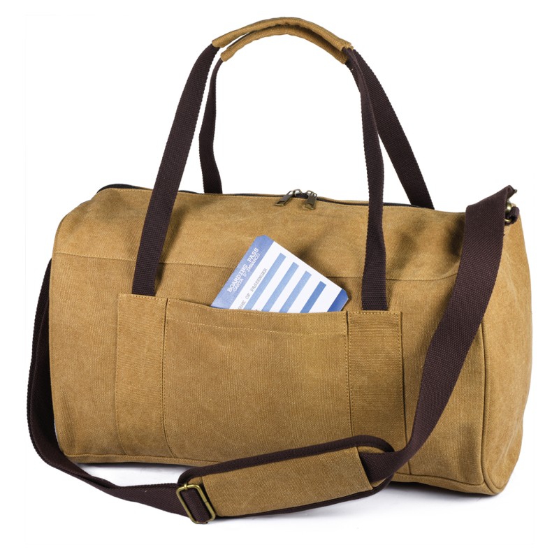 Borsa da viaggio vintage in policotone canvas kaki personalizzata Q24350KA