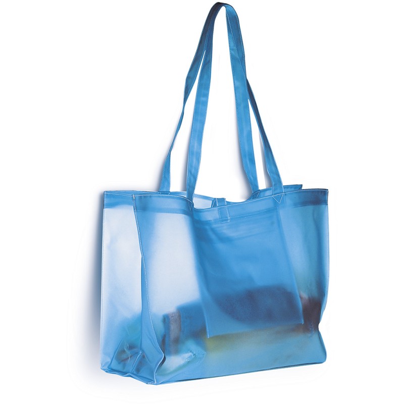 Borsa mare in pvc trasparente/blu royal personalizzata Q24230TR/BL