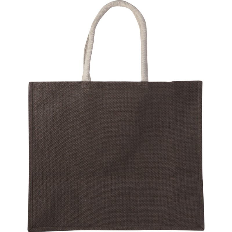 Borsa shopper con soffietto in iuta marrone personalizzata Q24866M