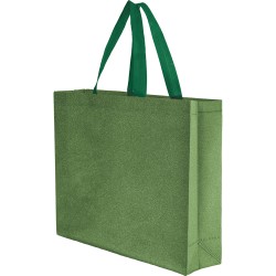 Borsa shopper con soffietto termosaldata in tnt glitterato verde personalizzata Q24271V