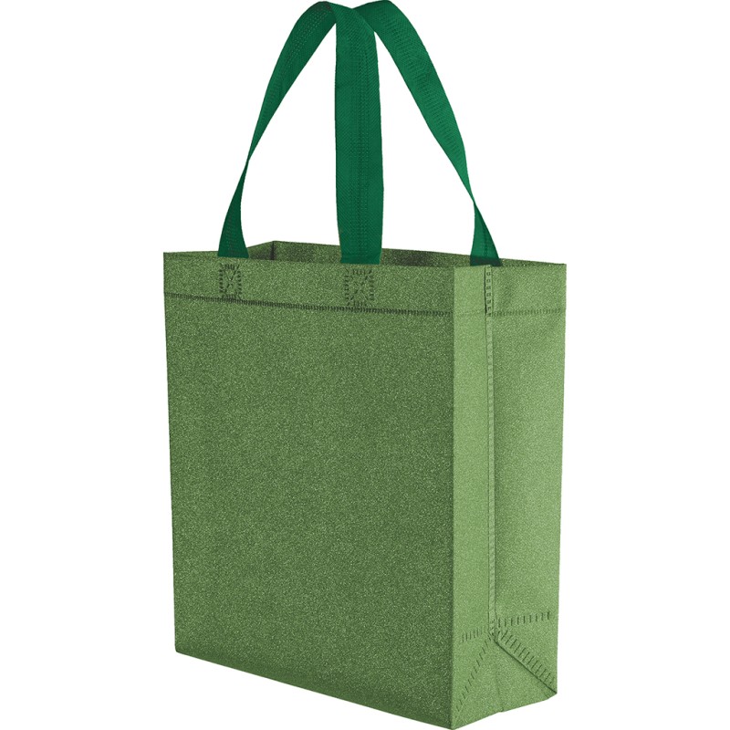 Borsa shopper con soffietto termosaldata in tnt glitterato verde personalizzata Q24272V