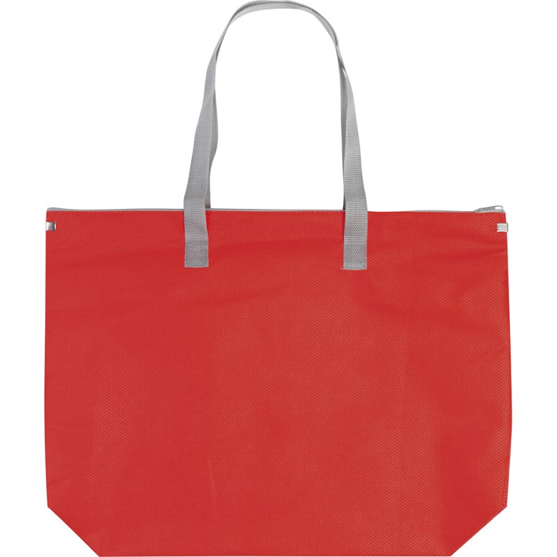 Borsa shopping con chiusura lampo in tnt rossa personalizzata Q24255R