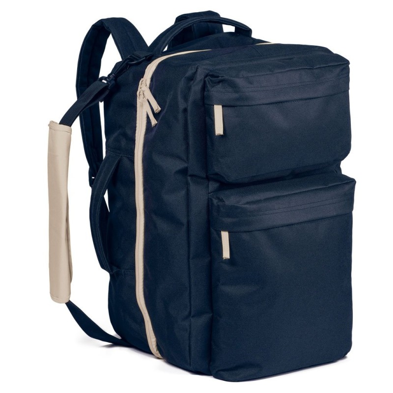 Borsa zaino da viaggio in poliestere blu navy/beige personalizzata Q24097NY/BE