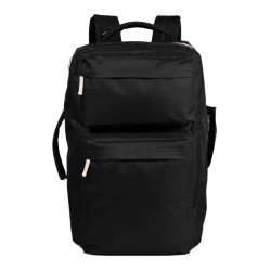 Borsa zaino da viaggio in poliestere nero/beige personalizzata Q24097N/BE