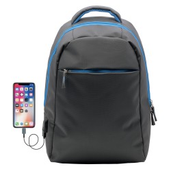 Zaino portacomputer con uscita usb in poliestere grigio personalizzato Q24074GR